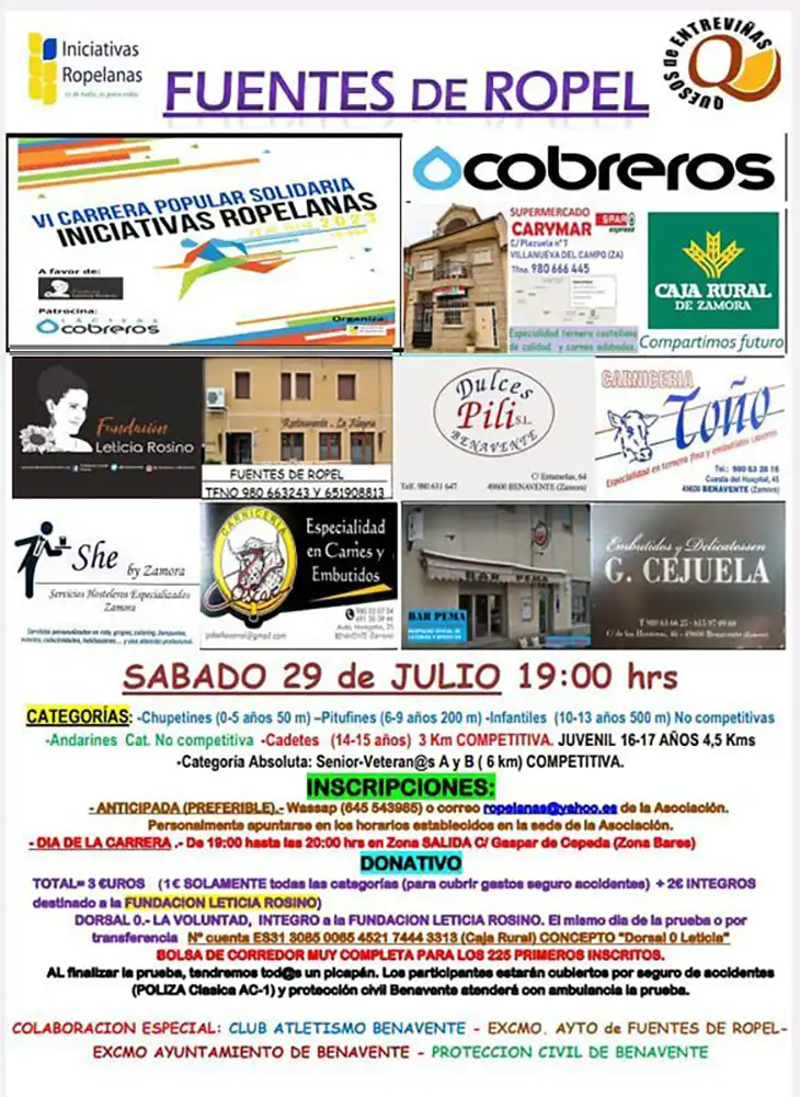Carrera solidaria a favor de la Fundación Leticia Rosino en Fuentes de Ropel. 1 Carrera solidaria a favor de la Fundación Leticia Rosino en Fuentes de Ropel.